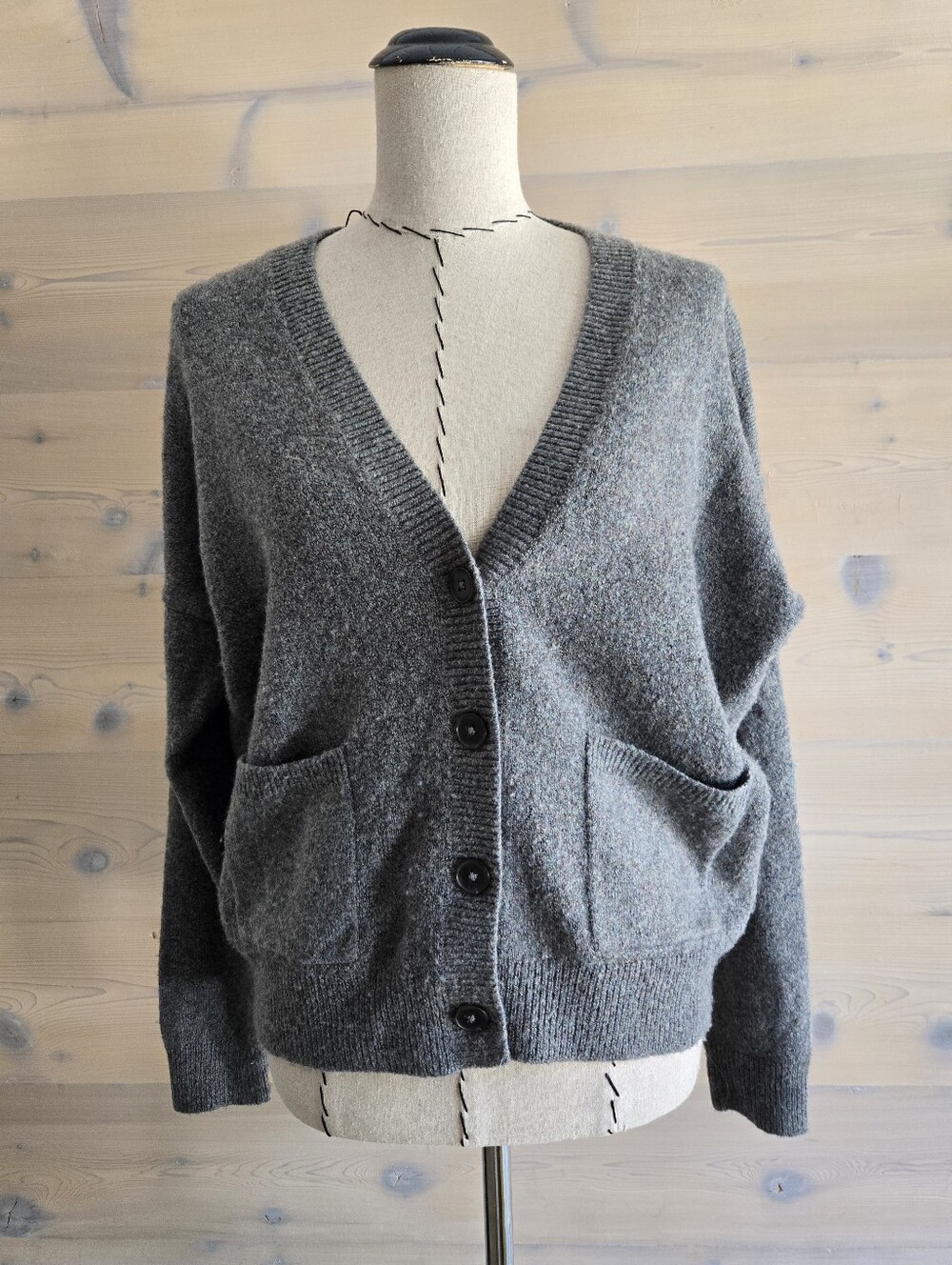 Madewell Oversize V-Neck Pocket Front Wool Blend Cardigan S